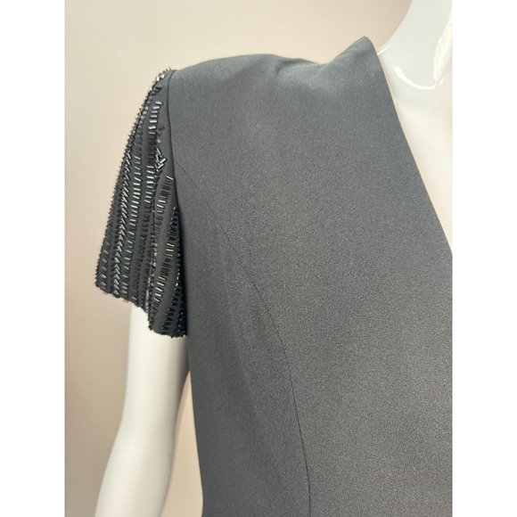 Richard Warren Petites Beaded Sleeve Long Black Dress 10P Black Acetate Blend - Picture 14 of 16